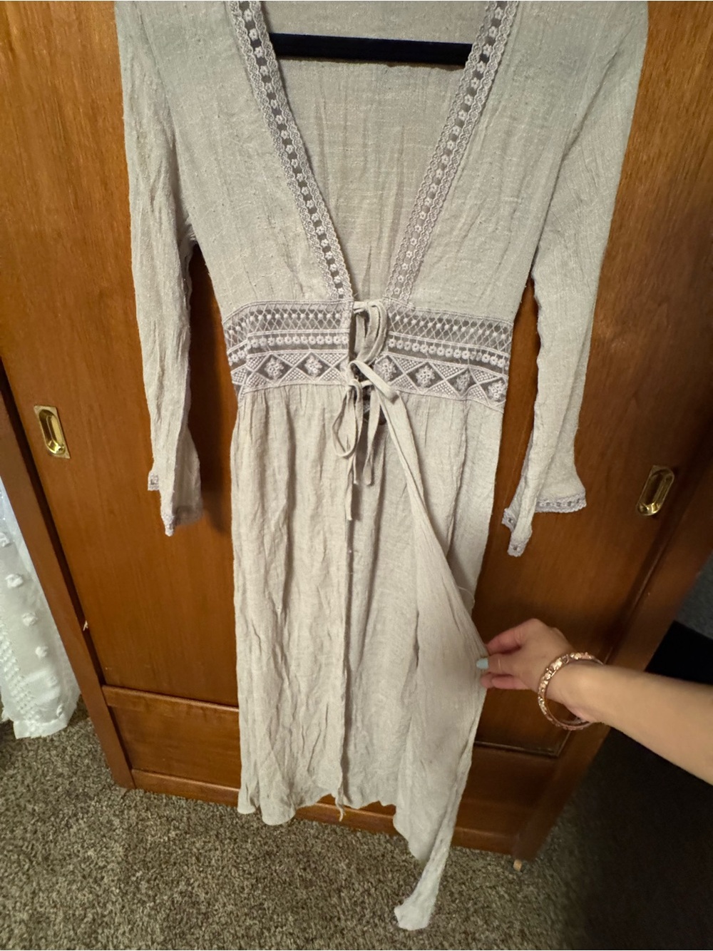 Rebellion boho Beige Lace-Trim Longline Cardigan / swim cover up - Picture 3 of 3
